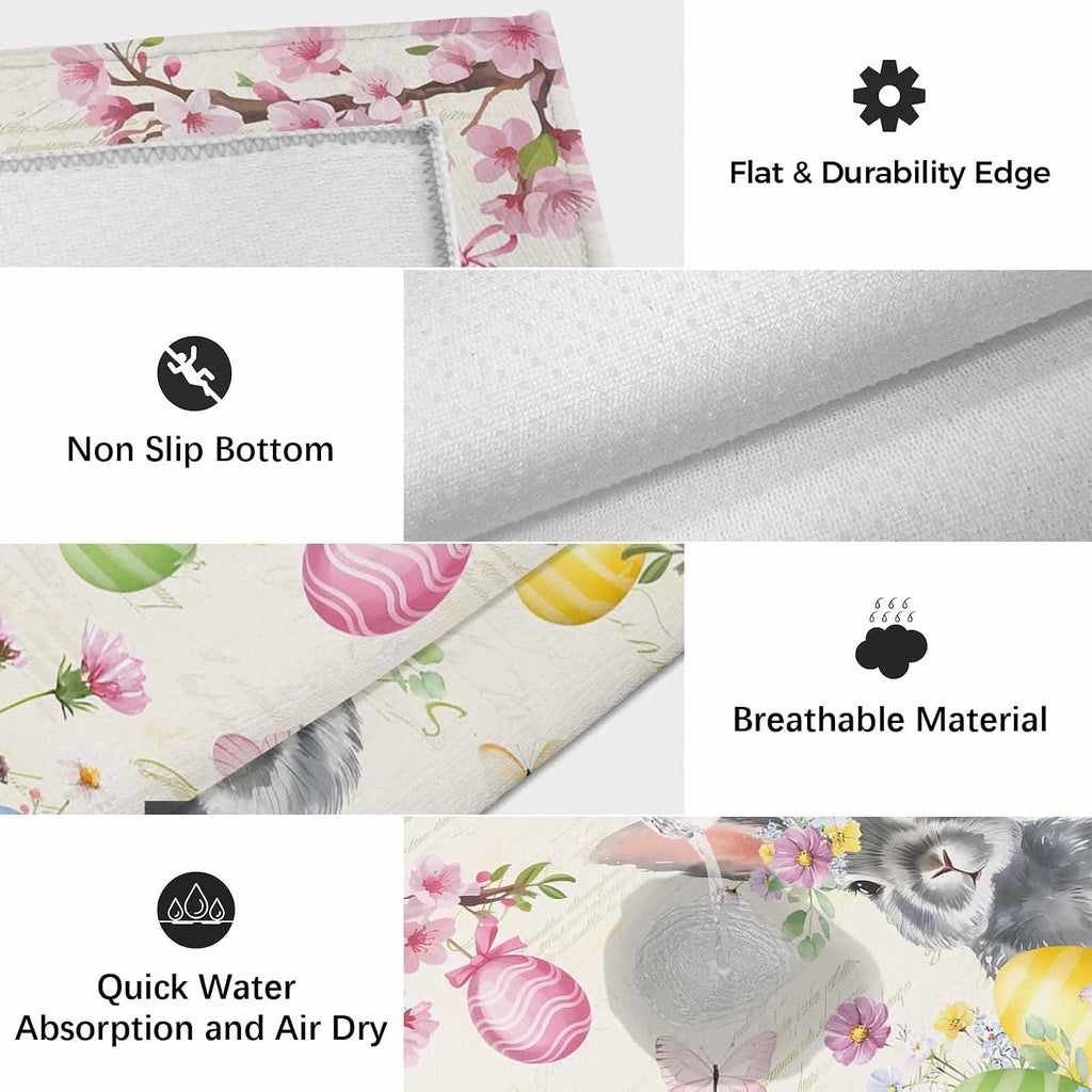 Easter Grey Bunny Outdoor Rug for Patio/Deck/Porch, Non-Slip Large Area Rug 6 x 9 Ft, Spring Vintage Colorful Eggs Flower Indoor Outdoor Rugs Washable Area Rugs, Reversible Camping Rug Carpet Runner