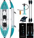 Inflatable Kayak 2 Person Adult - BEYOND MARINA Tandem Kayak with Drop Stitch Floor, Touring Kayak with Aluminum Paddles, Seats, Footrests, Pump, Fins, Adventurer 12.5ft