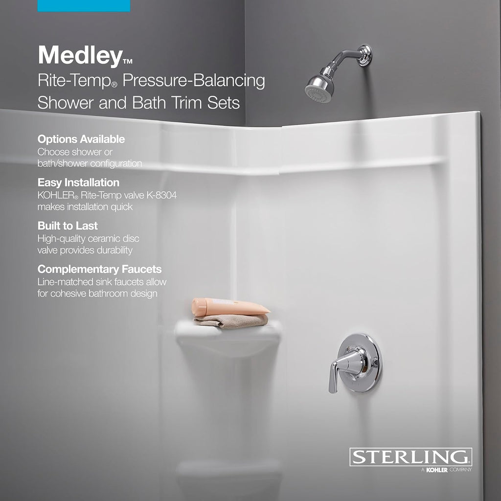 Sterling TS27377-4G-BL Medley Rite-Temp Bath and Shower Faucet Trim Set, 1.75 GPM, Easy to Clean, Premium Durable Construction, Corrosion Resistant, Matte Black