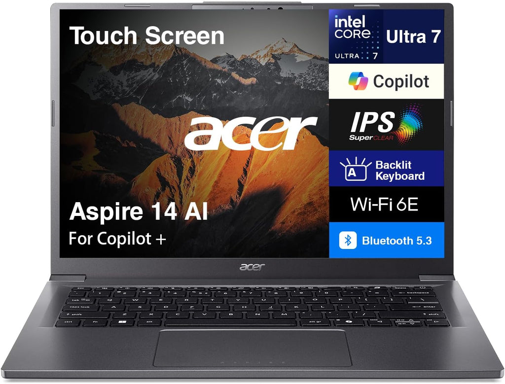acer Aspire 14 AI Copilot+ Laptop 14' Touchscreen IPS WUXGA (Intel 8-core Ultra 7-258V (>Ultra 9 185H), 32GB LPDDR5X, 4TB SSD, Intel Arc 140V, Backlit, 2 Thunderbolt 4, Win 11 Home) w/DKZ USB Port