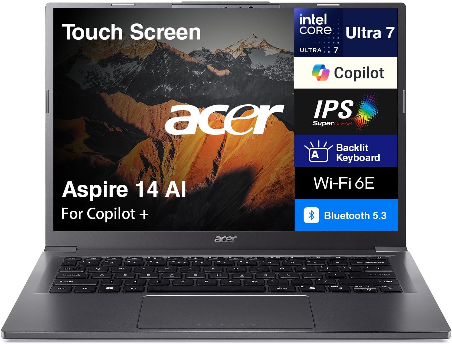 acer Aspire 14 AI Copilot+ Laptop 14' Touchscreen IPS WUXGA (Intel 8-core Ultra 7-258V (>Ultra 9 185H), 32GB LPDDR5X, 4TB SSD, Intel Arc 140V, Backlit, 2 Thunderbolt 4, Win 11 Home) w/DKZ USB Port