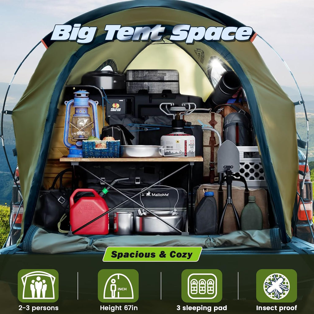 Truck Bed Tent, Waterproof PU3000mm Pickup Truck Tent for Camping Bed, 2-3 Person Sleeping Truck Tent, Portable for Car Camping