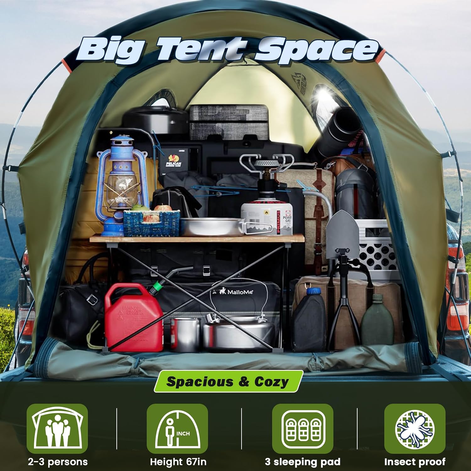 Truck Bed Tent, Waterproof PU3000mm Pickup Truck Tent for Camping Bed, 2-3 Person Sleeping Truck Tent, Portable for Car Camping