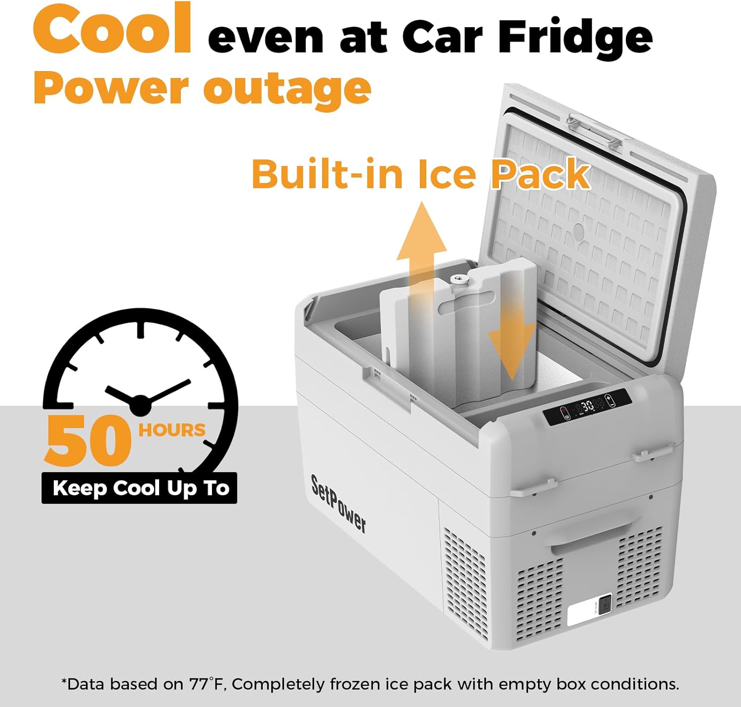 Setpower Car Refrigerator with Cover 50 Hours Backup Cooling 27 Quart 12 volt Fridge Portable Car Freezer 12V Coolers for Vehicles Electric Cooler for Car (RF25 Grey)