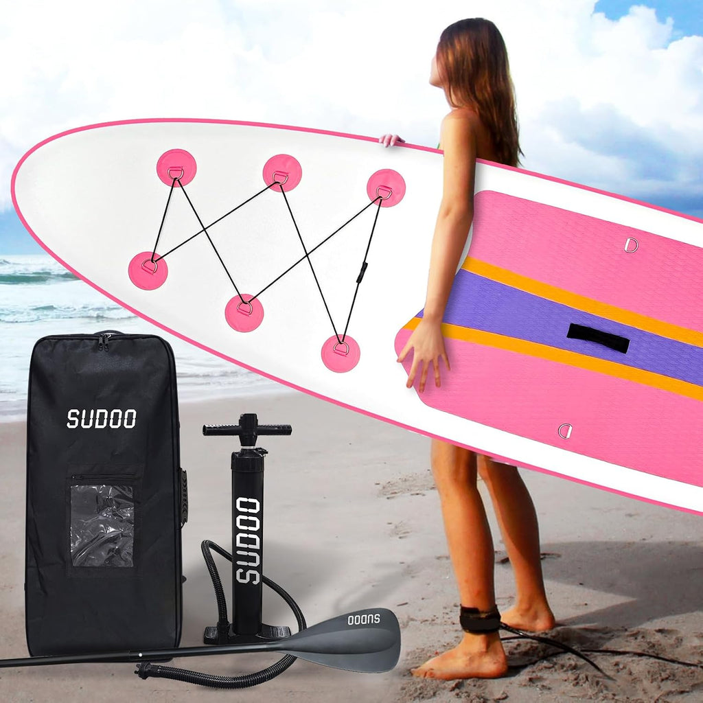 SUDOO Inflatable Stand Up Paddle Board 10'/ 10'6' SUP with 450LB Weight Capacity Adjustable Paddle Wide Stable Non Slip EVA Deck Complete Accessories for Adults Beginners Youth Outdoor Water Sports