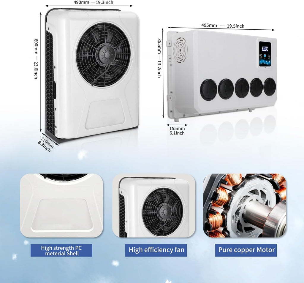 12v Truck air conditioner 8000BTU 12V dc air conditioning 12 Volt Electric split parking ac unit for semi truck Camper Van Automotive Bus Motorhome RV Boat Trailer