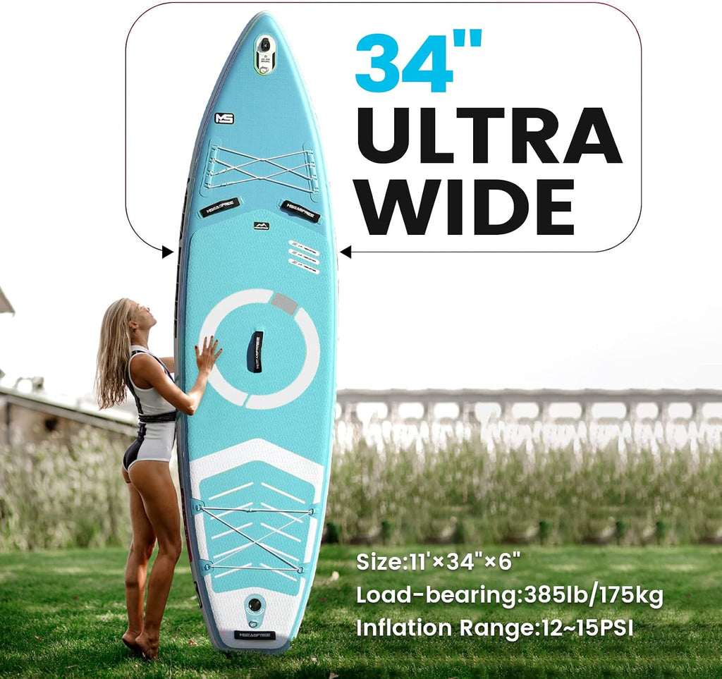 Inflatable Paddle Board 9.9'x33 x5 with Premium SUP Accessories & Backpack, Wide Stance, Bottom Fin for Paddling, Paddle, Leash, Surf Control, for Youth & Adult