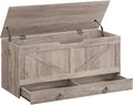 HOOBRO Storage Chest, 43.3' Toy Chest with Drawer, Wooden Storage Bench, Sturdy Entryway Bench Supports 220 lb, Shoe Bench, Safety Hinge, U-Shaped Opening, Easy Assembly, Greige BG711CW01G1