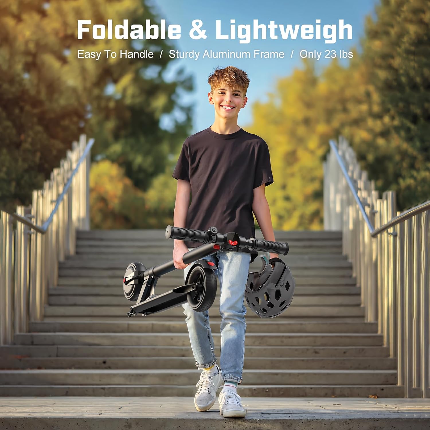 Caroma Electric Scooter Adults Peak 450W, 16-21 Miles Range E Scooter, Safe Speed Control Scooter with Smart LED Display Max 16 MPH, Lightweight Foldable E-Scooter,Electric Scooter for Kids,Gift Idea