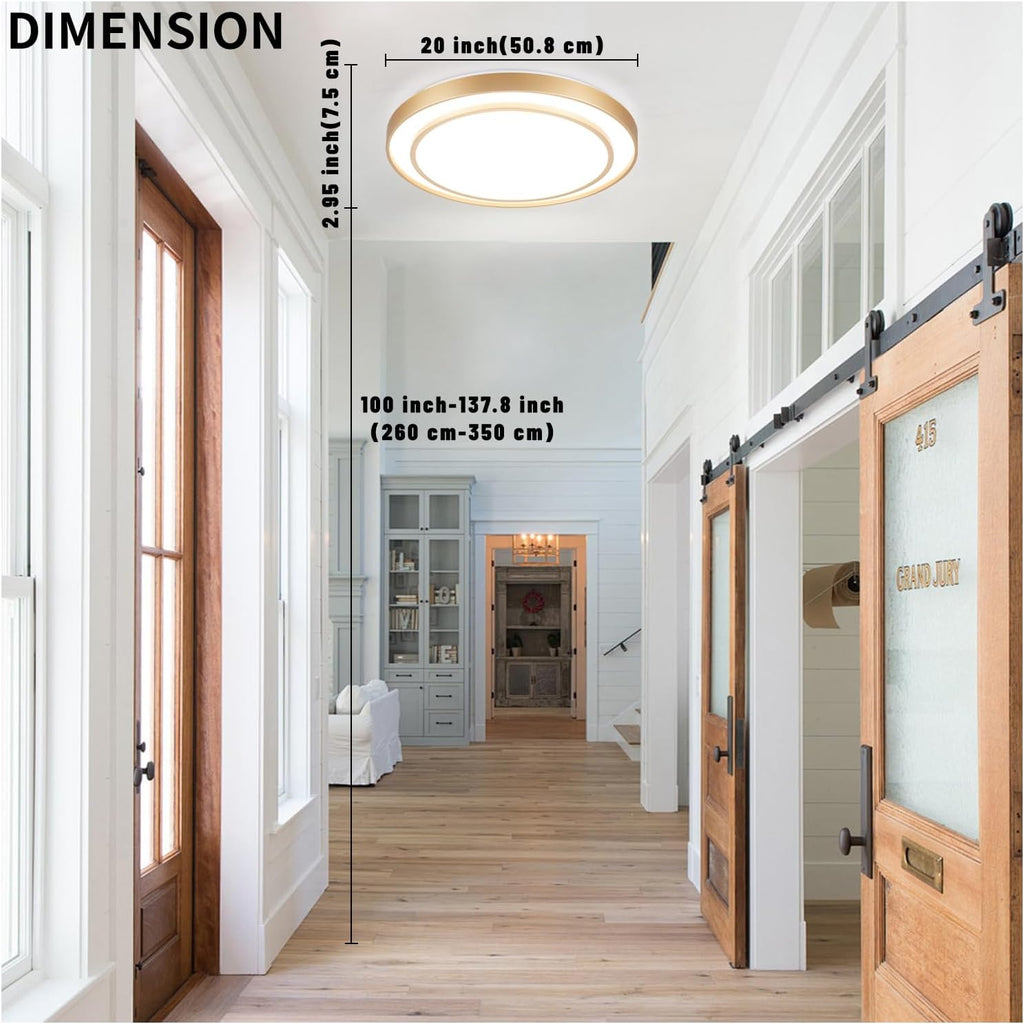 2Pack 20' LED Flush Mount Ceiling Light Fixture Gold, 36W Dimmable Light Fixture Ceiling Mount Round Overhead, Modern Close to Ceiling Light for Living Room, Foyer, Kitchen, Bedroom
