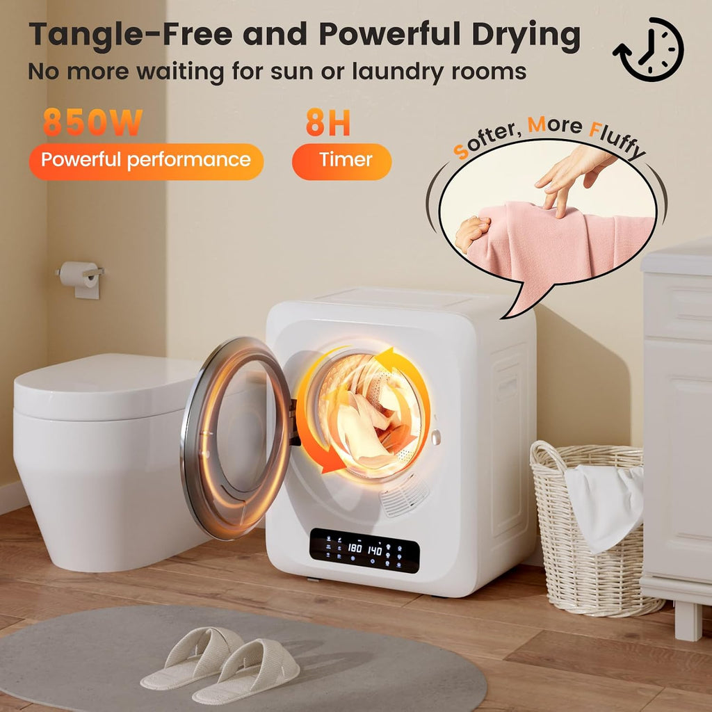 VCJ Portable Dryer for Laundry, 12lbs Clothes Dryer with 6 Drying Modes & 8H Timer, LED Display 850W Front Load Compact Electric Dryer for Apartment, RVs, Dorms