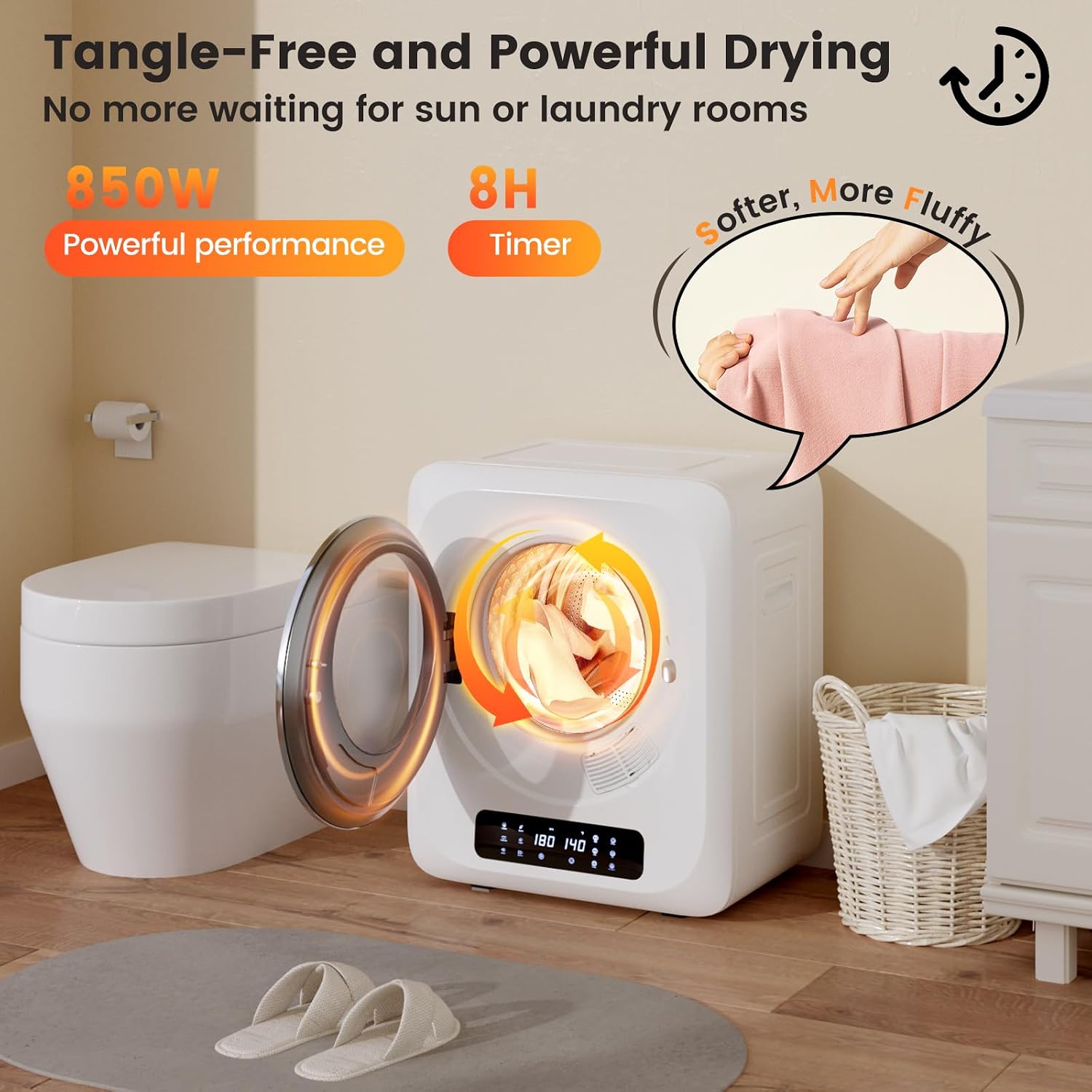 VCJ Portable Dryer for Laundry, 12lbs Clothes Dryer with 6 Drying Modes & 8H Timer, LED Display 850W Front Load Compact Electric Dryer for Apartment, RVs, Dorms