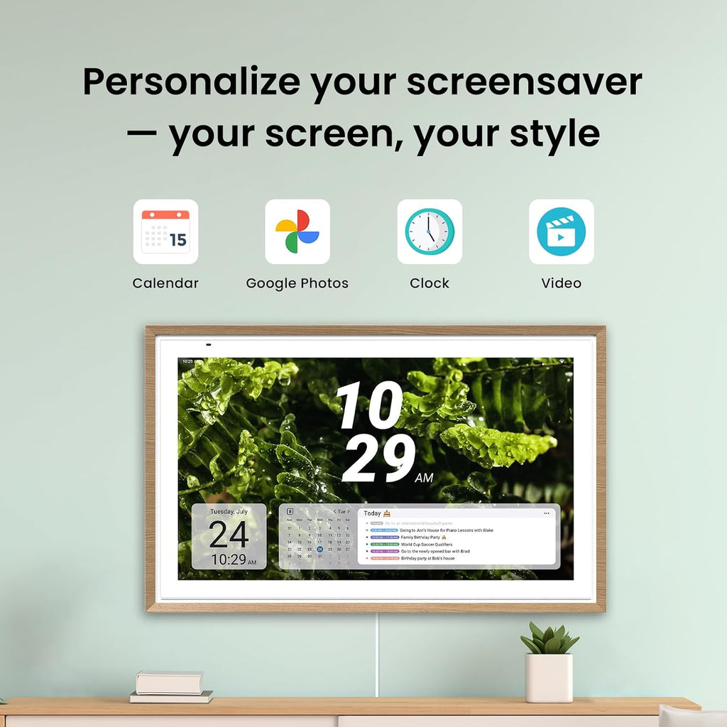 Apolosign 27-inch Digital Calendar : Dual Mode Smart Wall Planner, No Subscription, Install Apps, Sync Calendars, Electronic Touchscreen Interactive Display for Family Schedules, Chore Chart - with Stand (Teak)