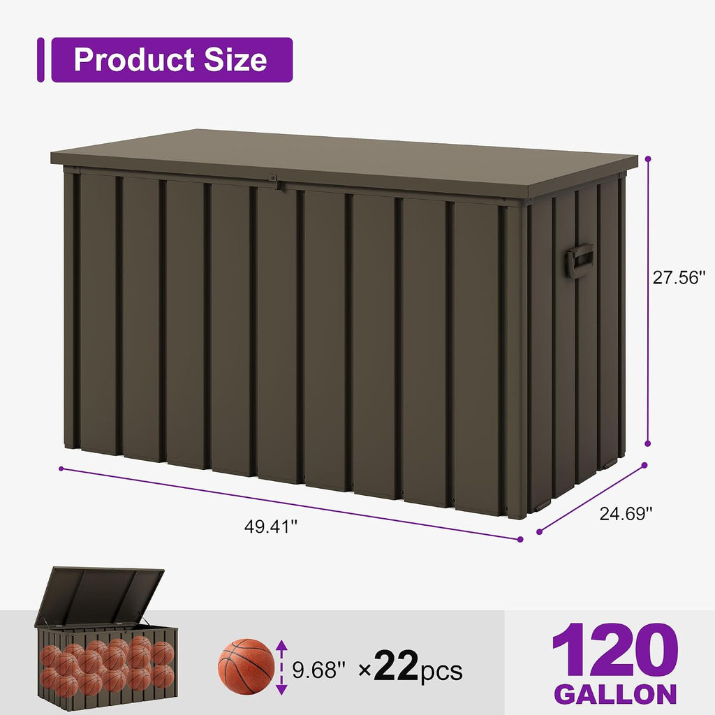 PURPLE LEAF Outdoor Deck Box 120 Gallon Waterproof Lockable Storage Box Container with Lid Deck Organization for Patio Cushions Side Table Pool Accessories Garden Tools, Brown
