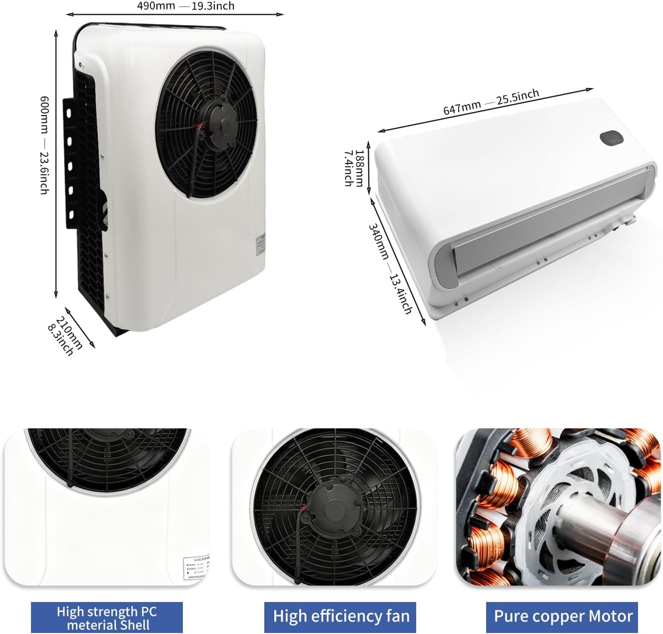 12v Air Conditioner 10000BTU 12 volt AC Unit for Semi Truck RV Motorhome Bus Trailers Tractors Camper Van Split Parking Air Conditioning Fast Cooling Low Noise