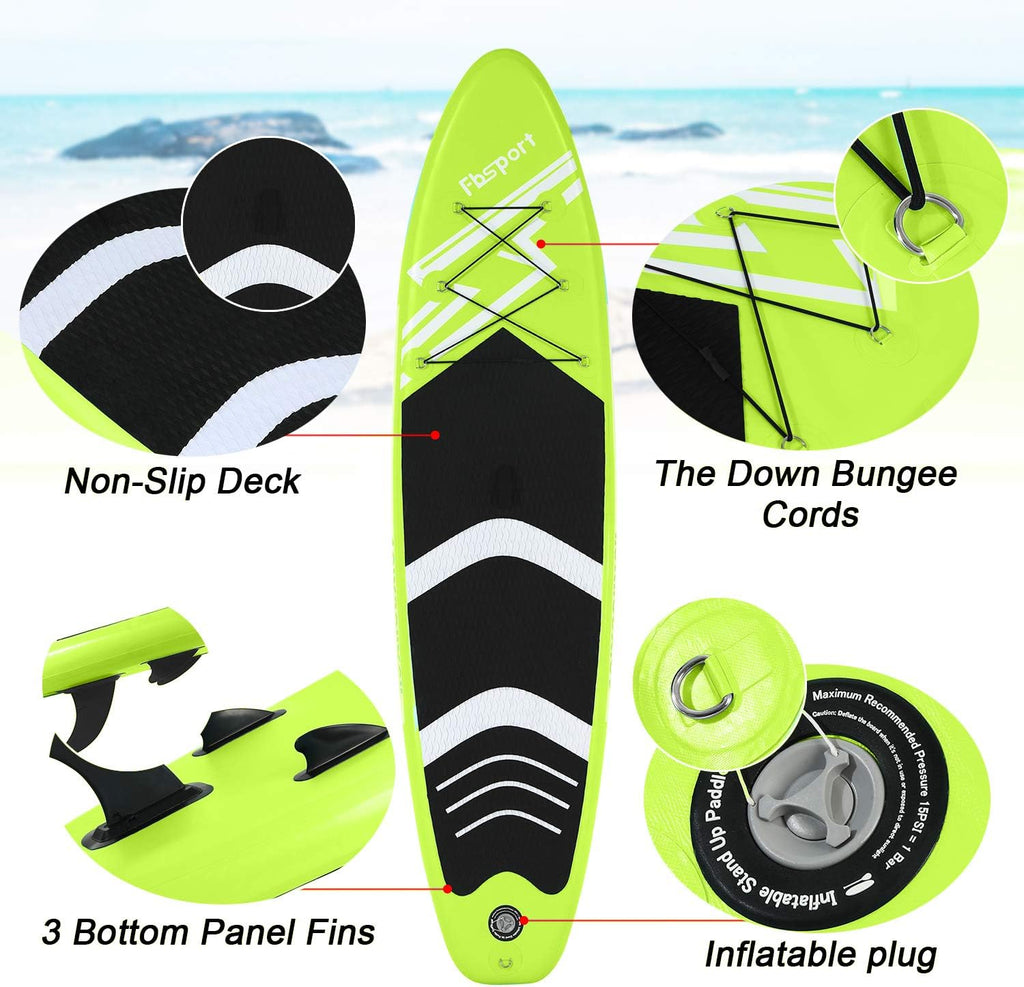 FBSPORT 10'6'' Premium Inflatable Stand Up Paddle Board, Yoga Board with Durable SUP Accessories & Carry Bag | Wide Stance, Surf Control, Non-Slip Deck, Leash, Paddle and Pump for Youth & Adult