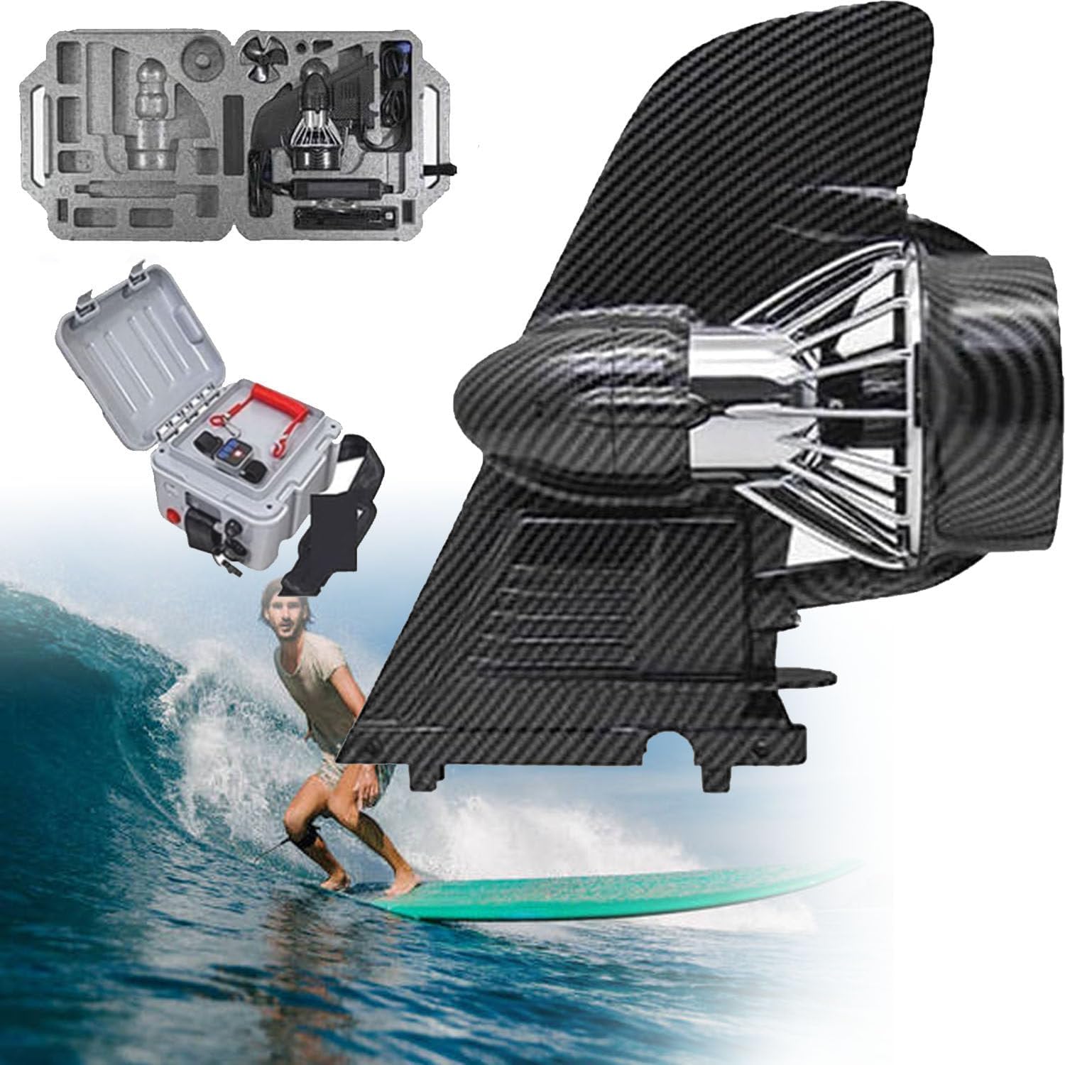 24V Battery Electric Fin, Paddle Board Push Motor Sup Surf Kayak, Electric Surfboard Fins Propeller with Remote Control, Portable Powered Surfboard Kit 3-6Km/H