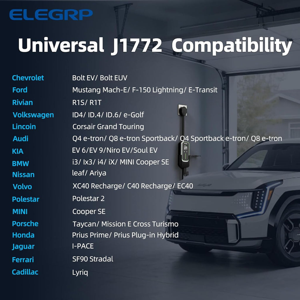 ELEGRP Level 2 EV Charger 40Amp, J1772 Portable Electric Car Charger, 240V NEMA 14-50 Plug, ETL Certified with 25FT Extension Cable