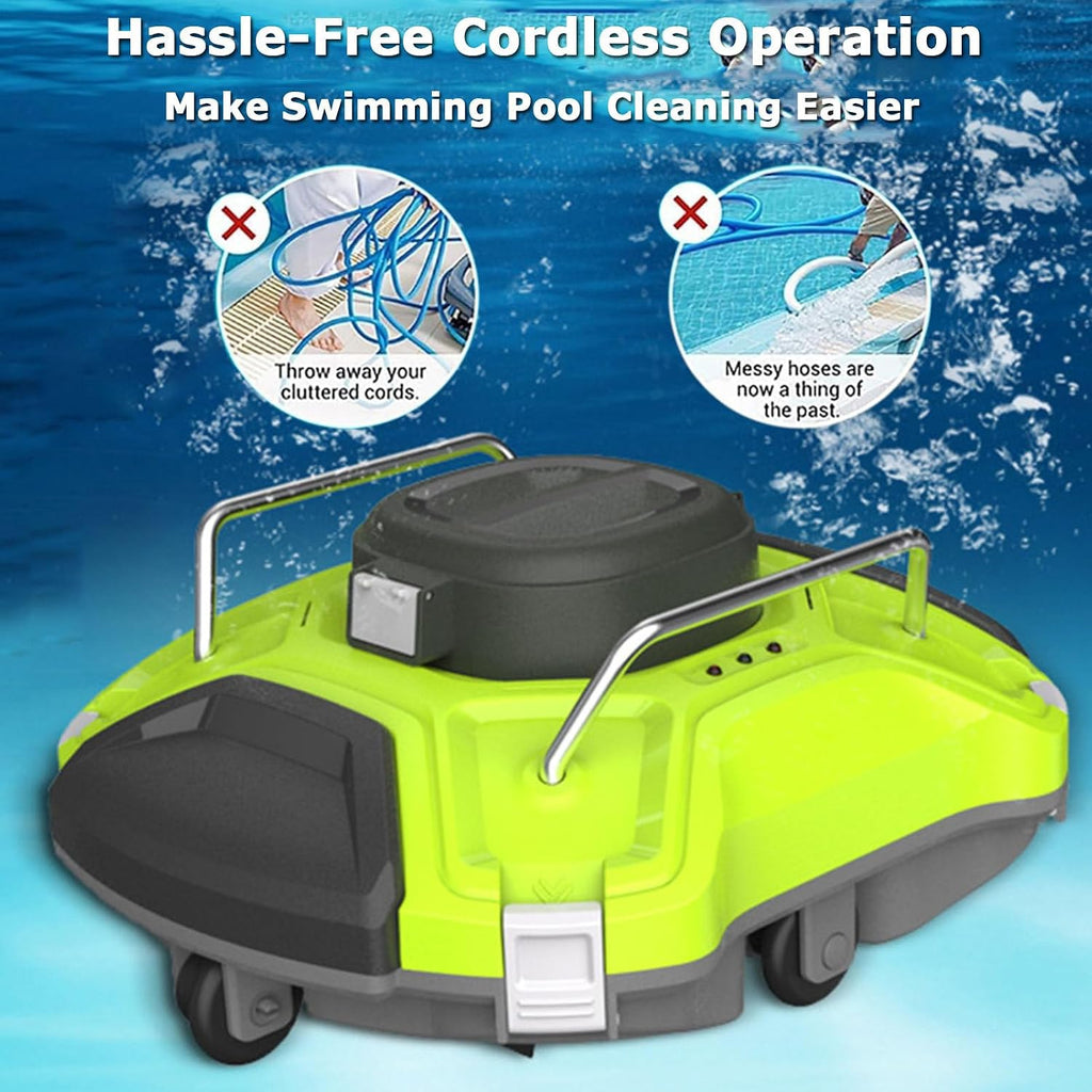 Automatic Wall Climbing Pool Vacuum, Cordless Robotic Pool Cleaner Dual Drive Motors, Self Parking, Rechargeable Pool Vacuum Robot for In Ground Flat Pools