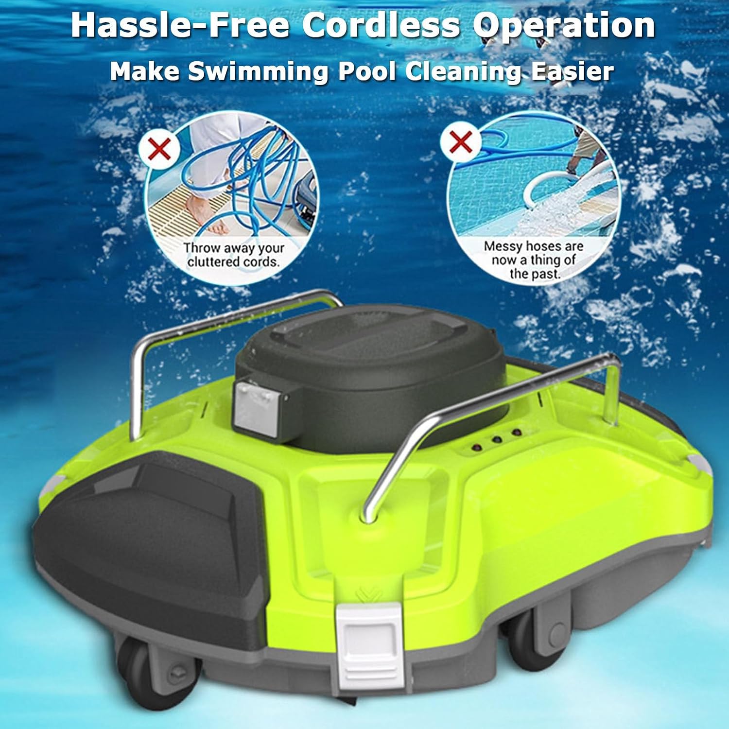 Automatic Wall Climbing Pool Vacuum, Cordless Robotic Pool Cleaner Dual Drive Motors, Self Parking, Rechargeable Pool Vacuum Robot for In Ground Flat Pools