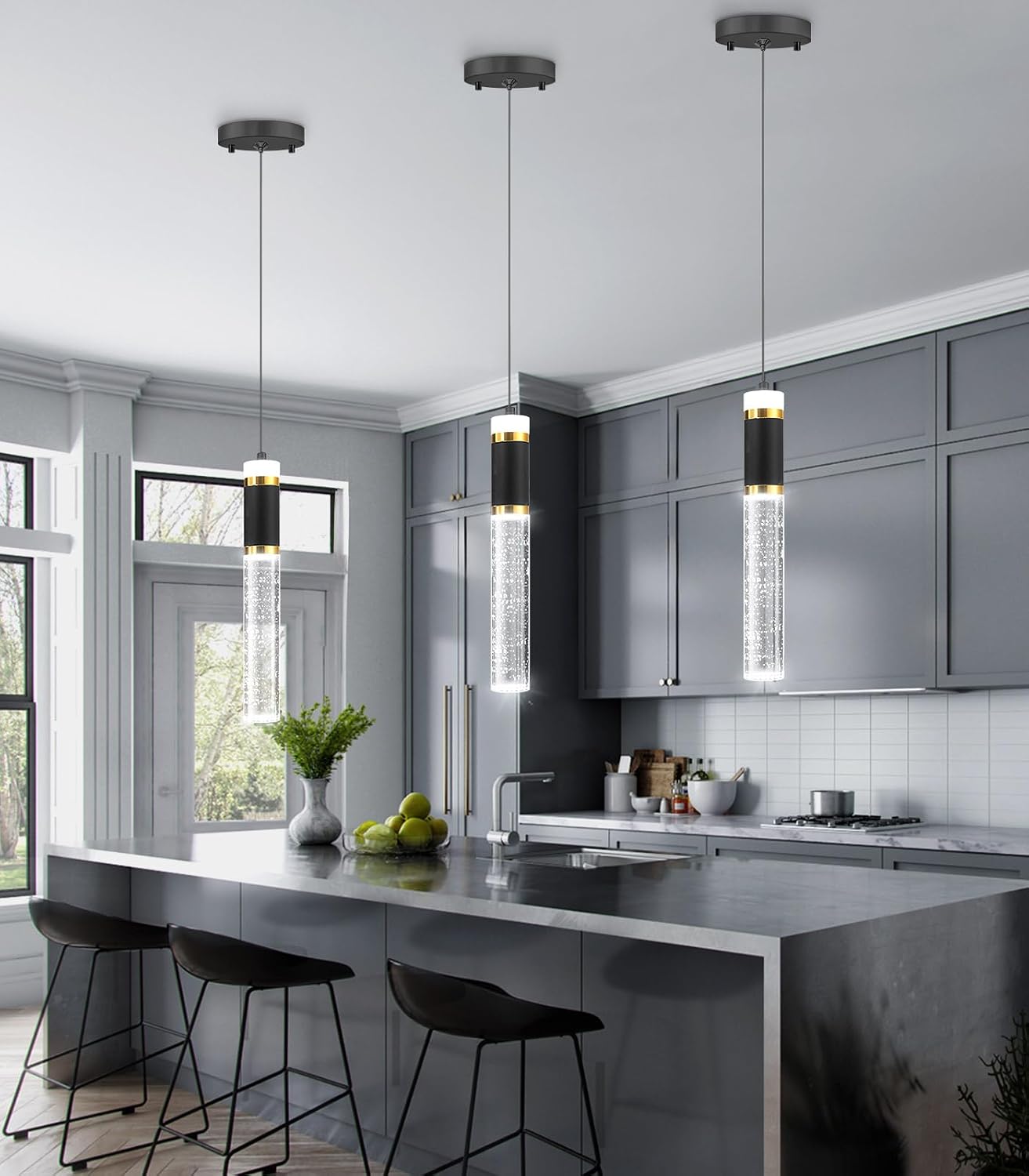 3-packs Pendant Lighting for Kitchen Island Mini Chandeliers Crystal Dining Room Hanging Lights LED Dimmable Drop Lights Ceiling Lighting Fixture Kitchen Sink Light Bathroom Bedroom 2700K 6000K