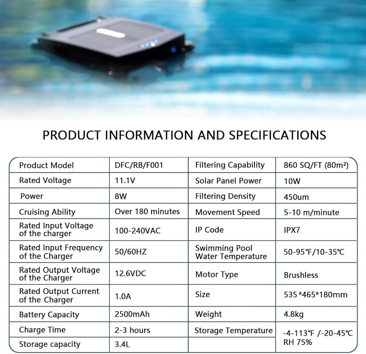 Solar Powered Pool Surface Cleaning Robots, Dual Charging Mode, Two Cleaning speeds, Smart Obstacle Avoidance, Up to 1600 SQ/FT, 2500mAh