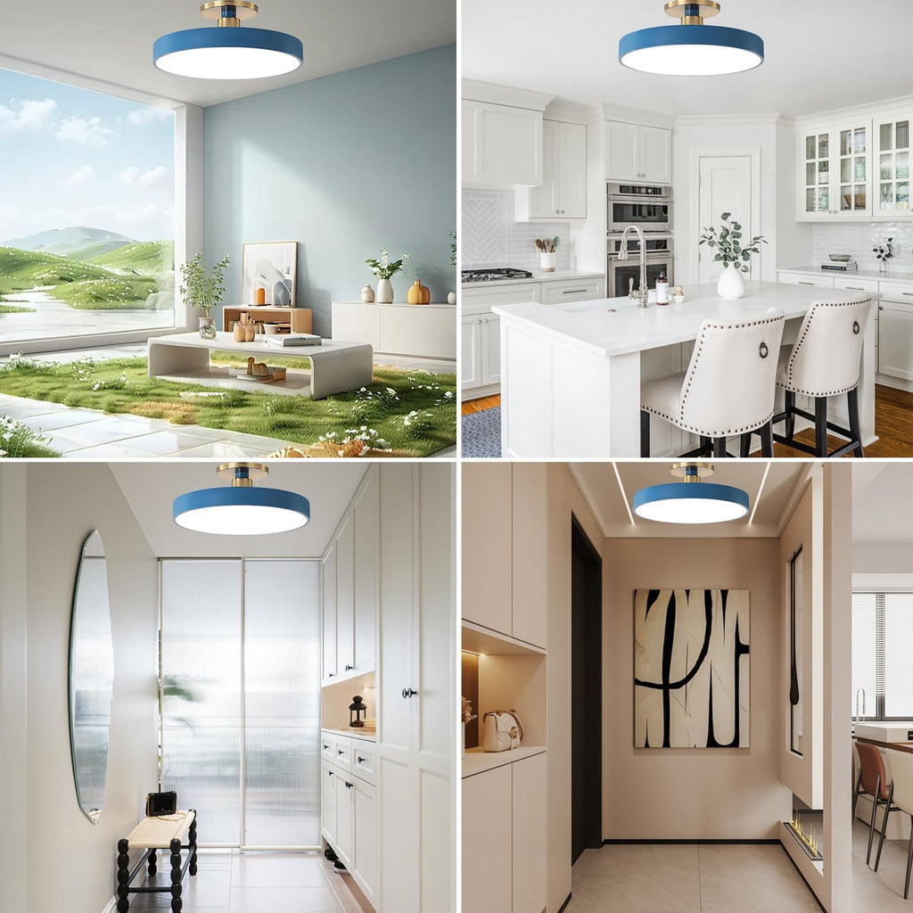 Ceiling Light 48W, 2-Pack LED Farmhouse Ceiling Liinging Blue Flush Mount Ceiling Lamp Gold Brass Metal Finish to Ceiling Light White Light Acrylic Round Shade Modern Light Fixtures for Porch