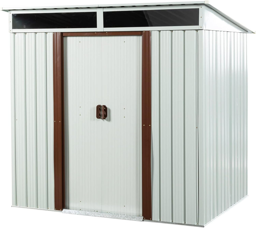 6 x 5 FT Outdoor Metal Storage Shed with Window and Punched Vents,Heavy Duty Storager House w/Sliding Doors & Padlock,Large Waterproof Tool Sheds for Garden,Backyard,Lawn,White