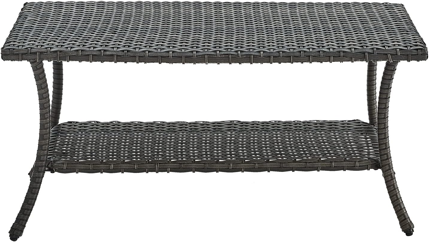 HUMMUH Wicker Patio Coffee Table,Rattan Outdoor Coffee Table with 2-Layer Storage Furniture Tables for Garden,Porch,Backyard (Grey)