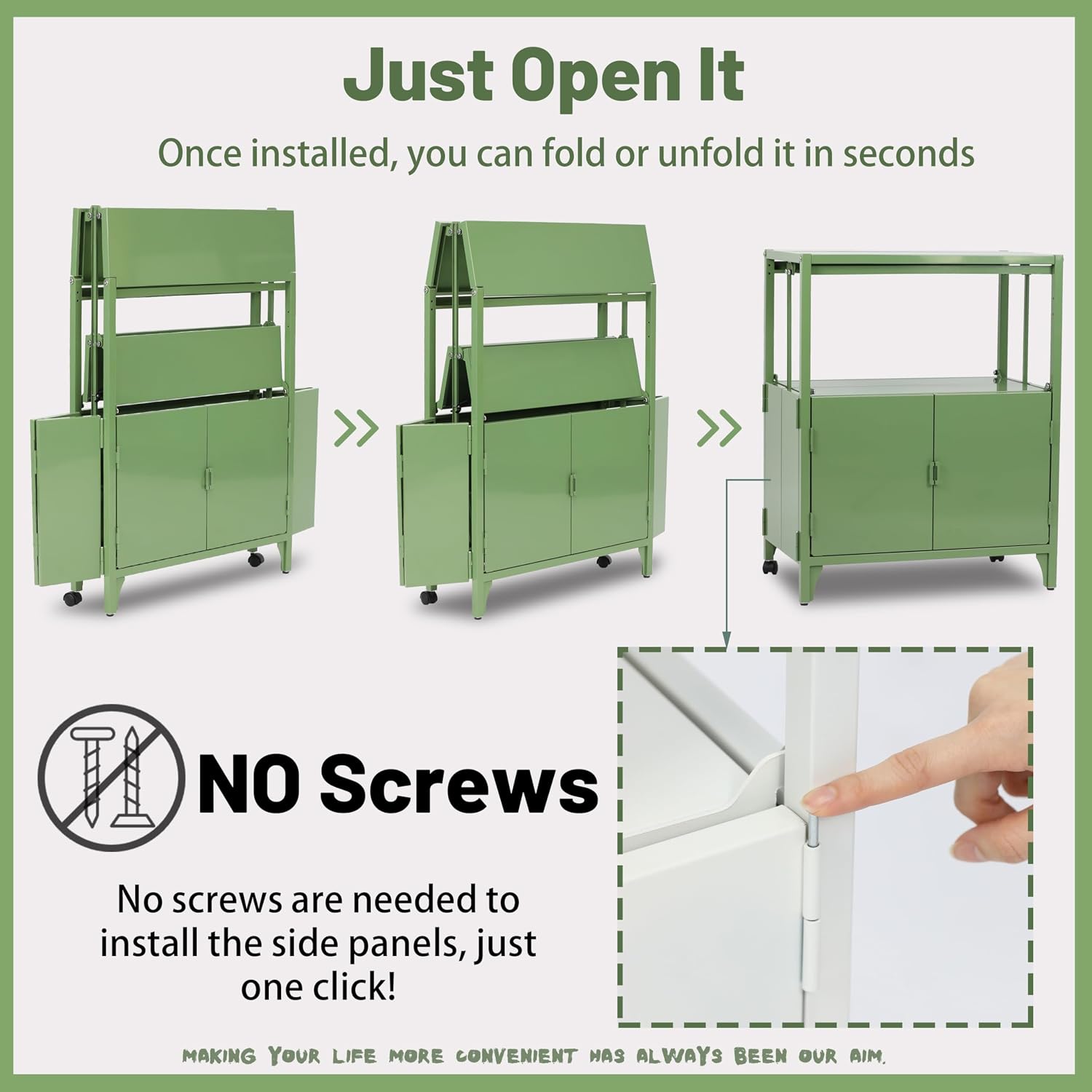 Modern Metal Folding Storage Cabinet, Cream Foldable Sideboard with Shelves, Entryway Console Cabinet Coffee Bar for Patio Outdoor Indoor Living Room Kitchen Bathroom, 5mins Assembly, Green