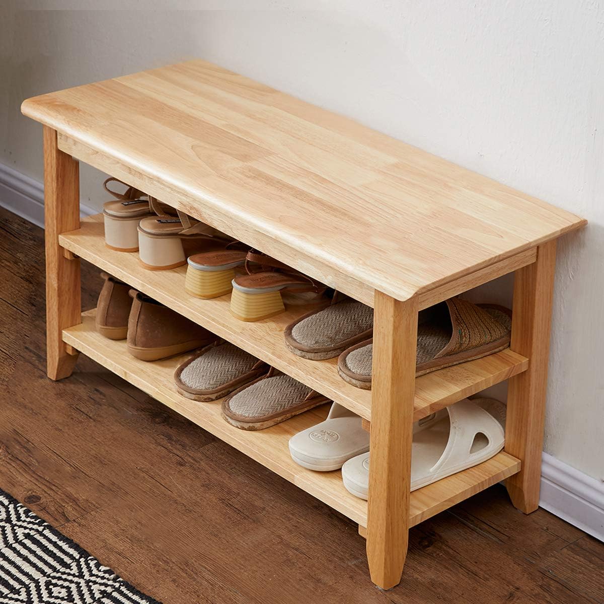XKZG Storage Bench Wooden Shoe Rack Bench Simple Style Wood Entryway Bench (Natural,31.5')