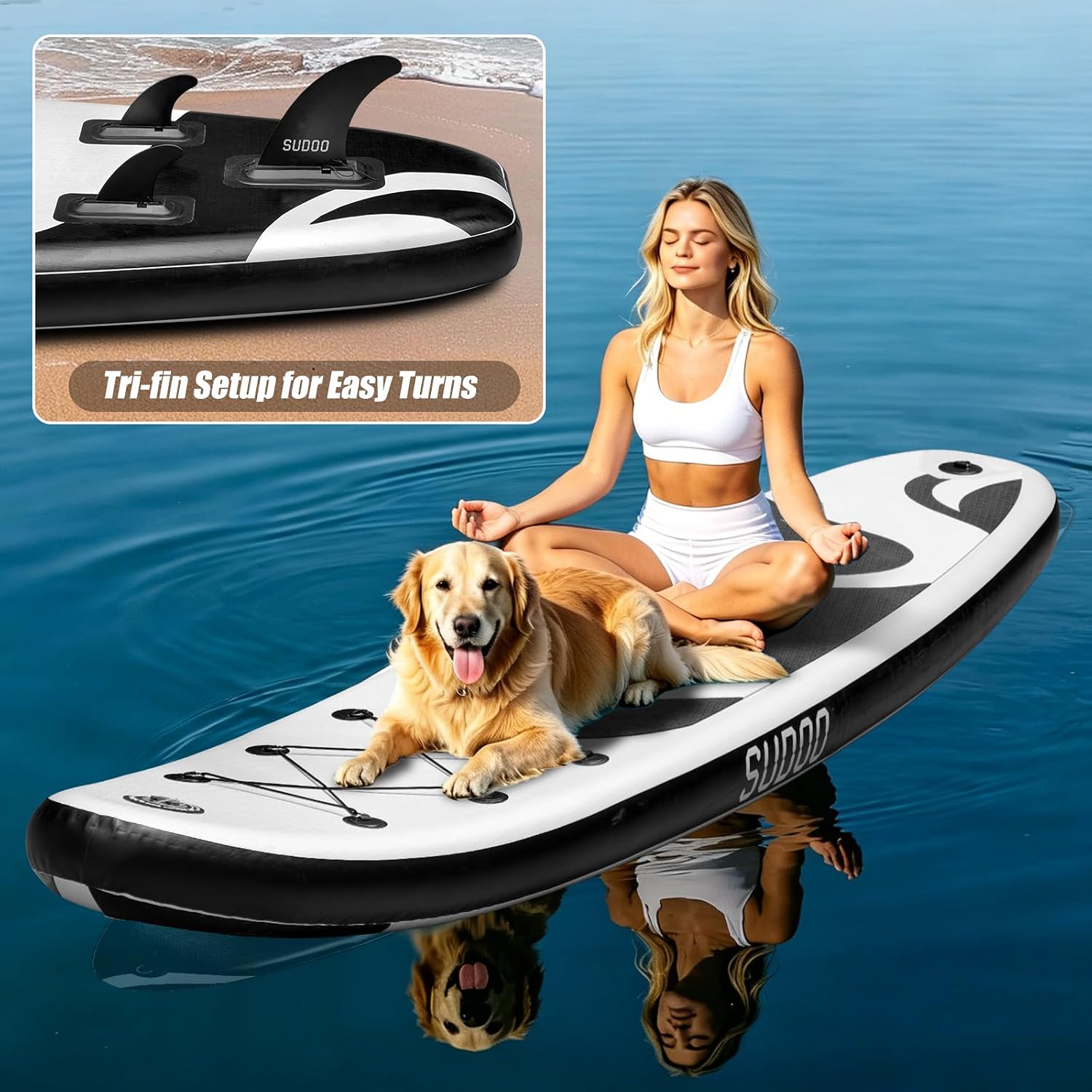SUDOO Inflatable Stand Up Paddle Board 10'/ 10'6' SUP with 450LB Weight Capacity Adjustable Paddle Wide Stable Non Slip EVA Deck Complete Accessories for Adults Beginners Youth Outdoor Water Sports