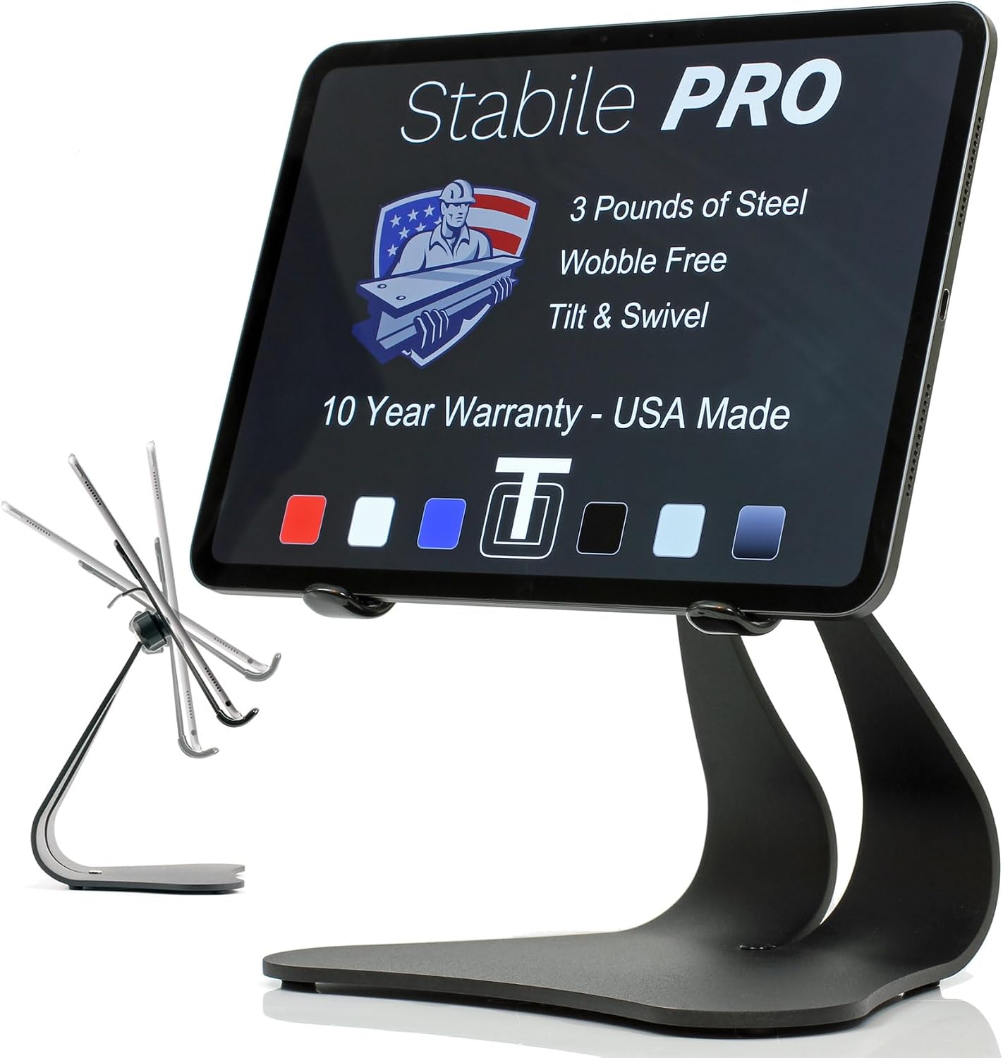 Thought Out Stabile PRO Pivoting iPad Stand - Black - Made in USA - Compatible with Apple iPad