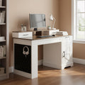 55' Farmhouse Office Desk with Storage Cabinet & Drawers, Computer Writing Desk with Power Outlet, Monitor Stand & Pegboard, Built-in Shelves and Keyboard Tray for Study, Home Office (White-01)