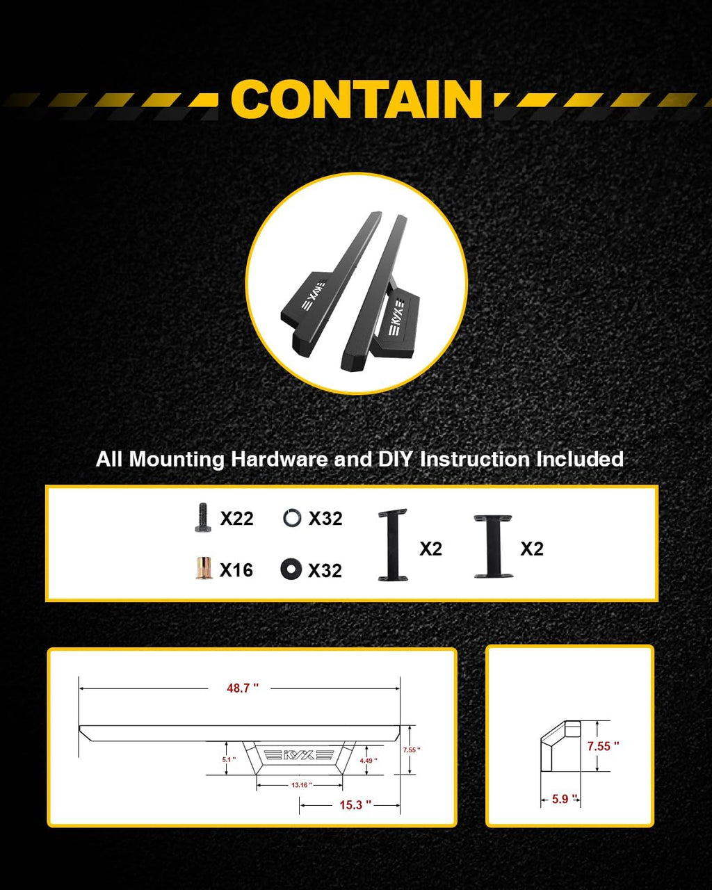 KYX Running Boards for 1987-2006 Wrangler YJ/TJ 2 Door, 5 inches Car Door Side Step Rails Truck Boards Nerf Bars