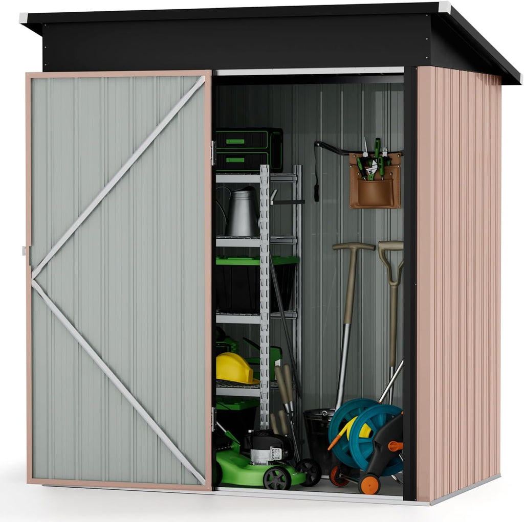 Aoxun 61x32In Outdoor Storage Cabinet Metal Garden Shed, Indoor& Outdoor Waterproof Vertical Storage Shed for Patio Garden, Garage, Porch (Brown, 80 Cu.Ft)