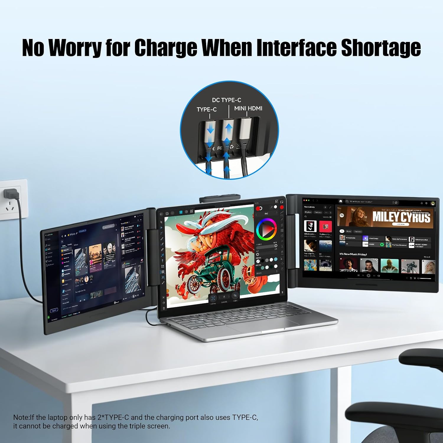 Funhill Laptop Screen Extender 14 inch Laptop Monitor Extender 1080P IPS, Triple Portable Monitor for Laptops 13-17.3' with Display/HDMI Port, Plug-Play Portable Screen for Windows/Chrome/Android