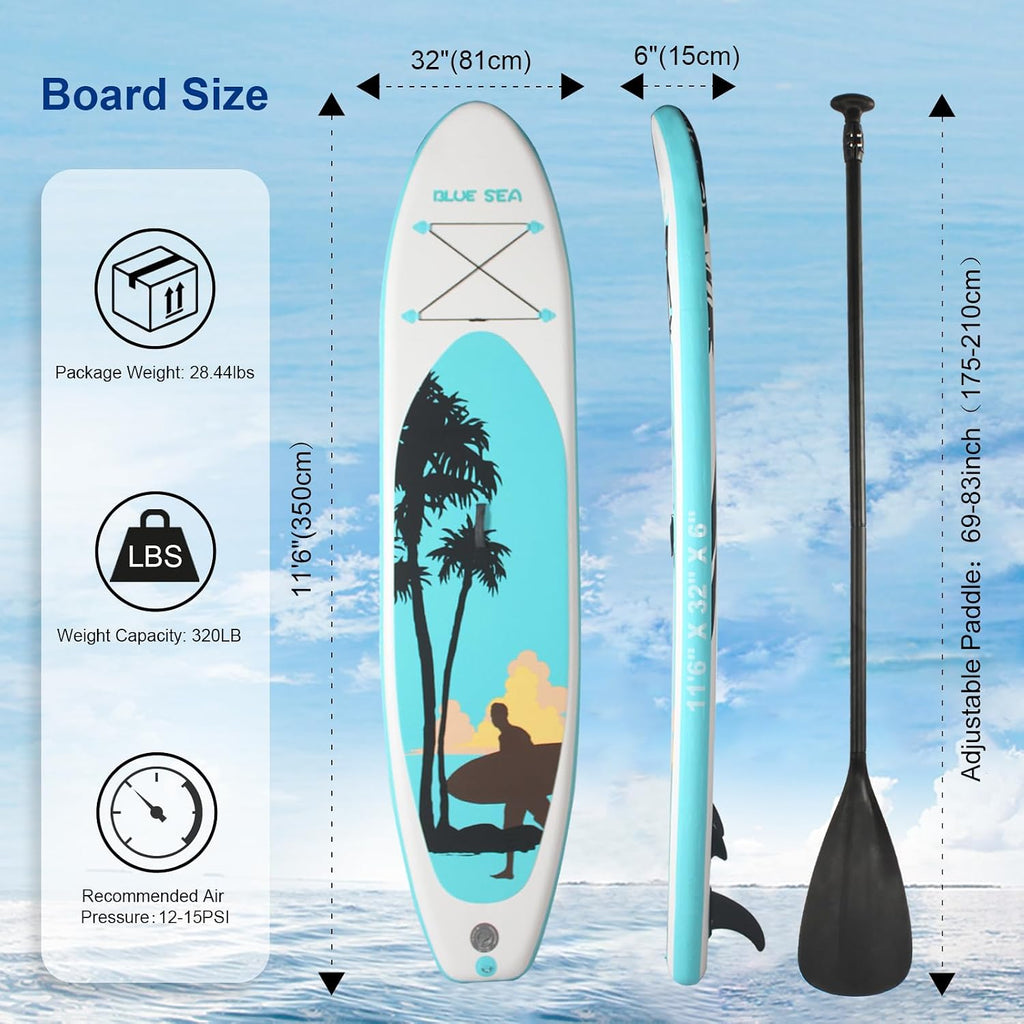 Inflatable Stand up Paddle Board, Extra Wide SUP, with Premium Paddleboard Accessories, Hand Pump, Backpack, Adult & Youth, for Yoga Fishing Paddling