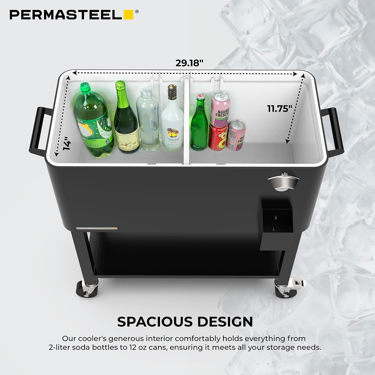 Permasteel Party Cooler with Divider, Removable Basin, Spacious 80-Qt Capacity, Chills 36hrs, Serving Tray, Rolling Ice Chest for Indoor & Outdoor