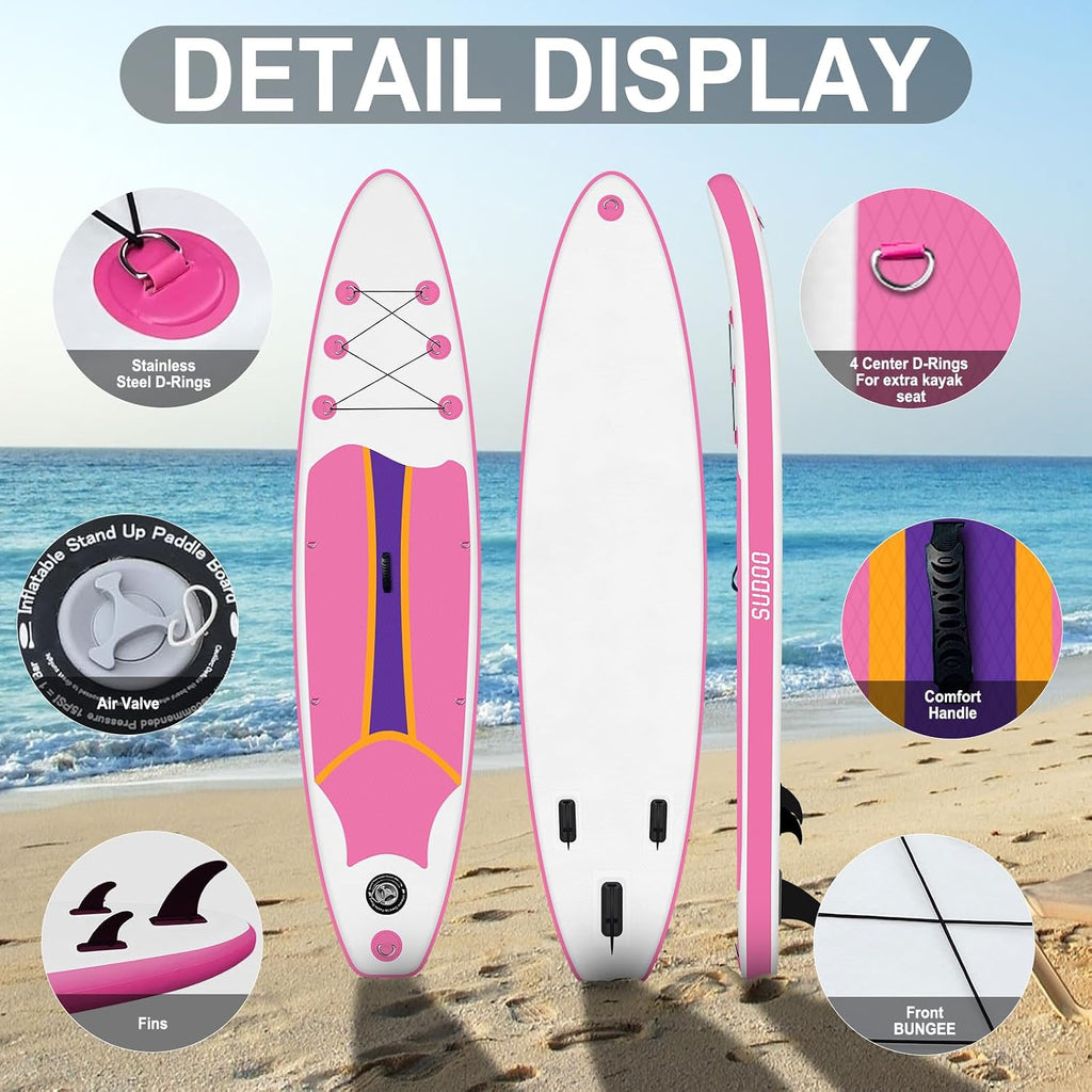 SUDOO Inflatable Stand Up Paddle Board 10'/ 10'6' SUP with 450LB Weight Capacity Adjustable Paddle Wide Stable Non Slip EVA Deck Complete Accessories for Adults Beginners Youth Outdoor Water Sports