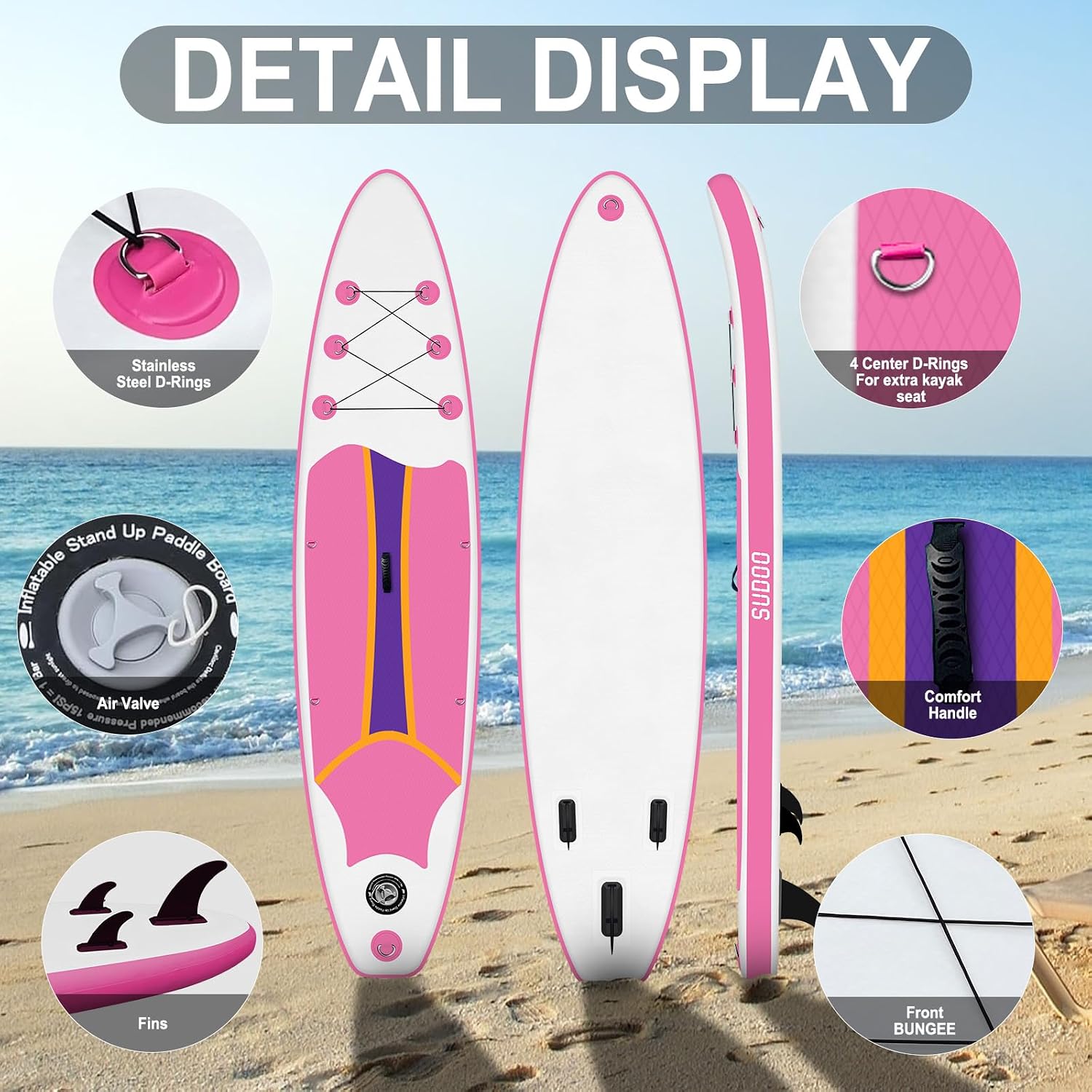 SUDOO Inflatable Stand Up Paddle Board 10'/ 10'6' SUP with 450LB Weight Capacity Adjustable Paddle Wide Stable Non Slip EVA Deck Complete Accessories for Adults Beginners Youth Outdoor Water Sports