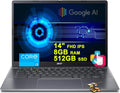 acer Chromebook Plus 514 Google AI Laptop 14' FHD IPS Touchscreen Intel Octa core i3-N305 8GB RAM 512GB SSD Type-C Free Google AI/2TB Loud Storage for 1-Year Grey + HDMI Cable