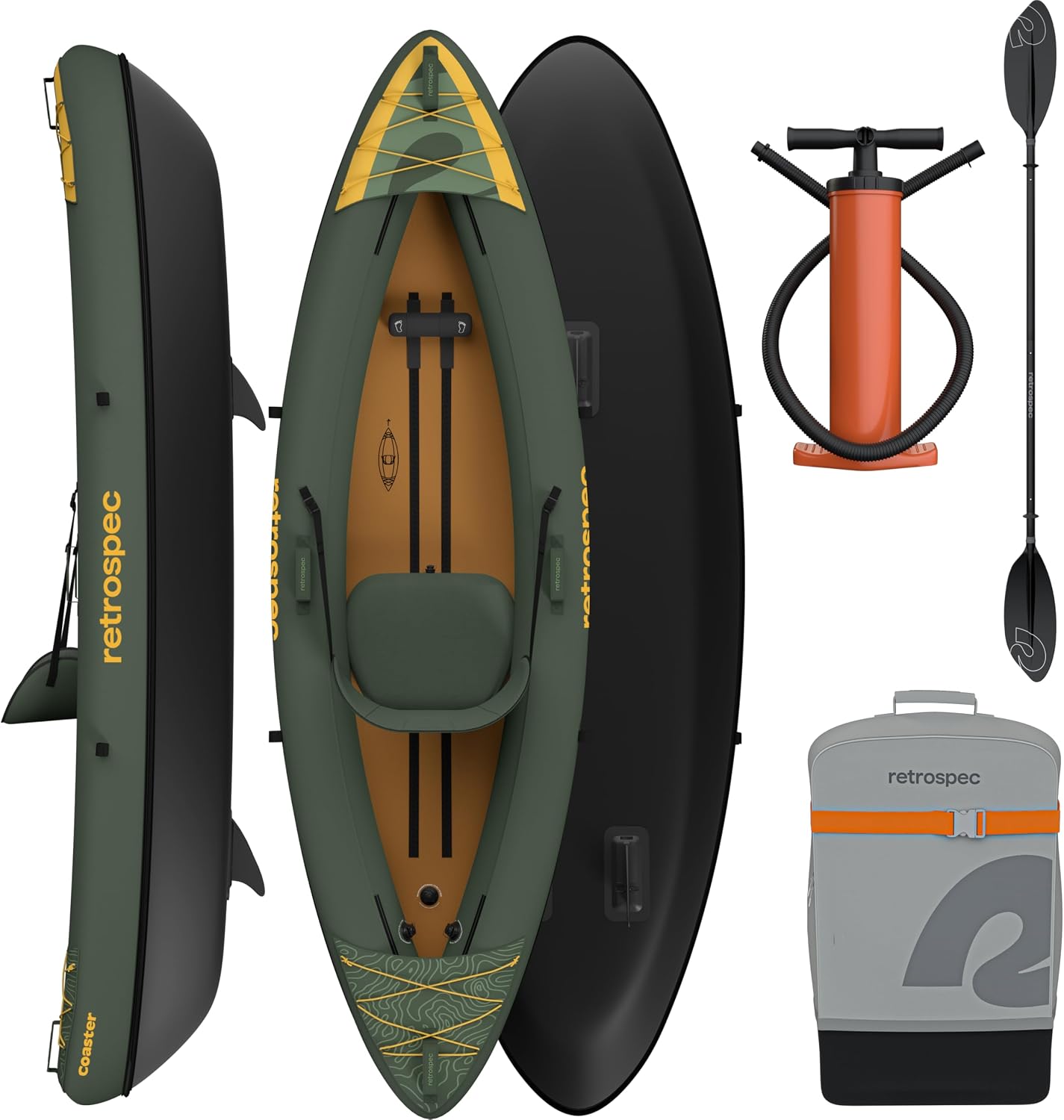 Retrospec Coaster Single & Tandem Inflatable Kayak for Adults - Blow Up Kayak, 220 & 440lb Capacity, Portable Lightweight Kayak with Paddle, Pump & Carry Bag