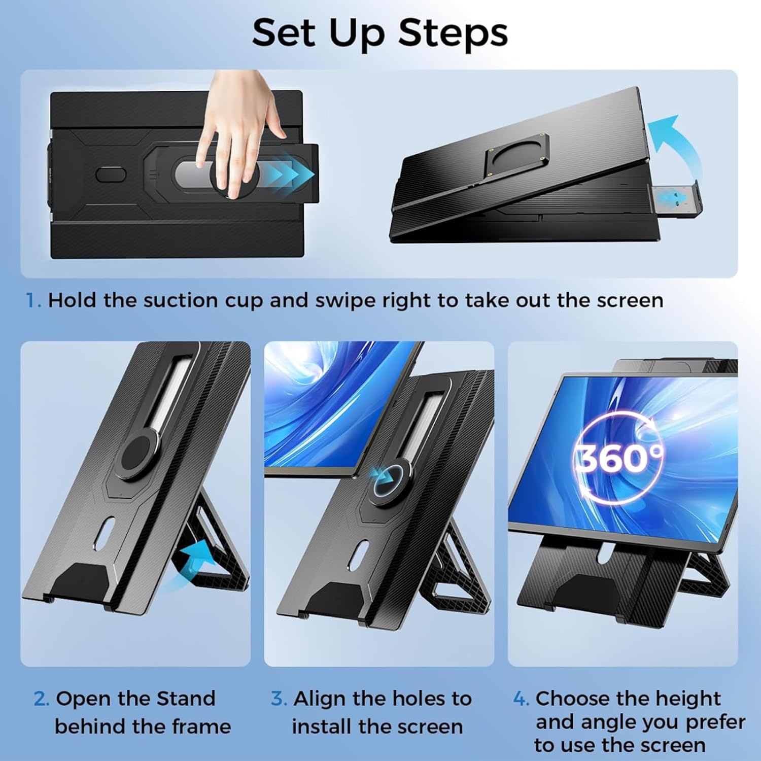 TUTT 16' Laptop Screen Extender with Stand 16:10 Ratio USB-C/HDMI + Speaker | Multiple Position Portable Monitor | Reverse Charging Plug-Play for Mac/OS/Wins/Chrome/Dex N2