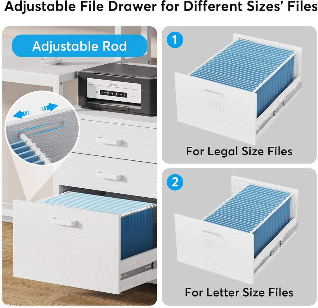 LITTLE TREE 63 Inch Computer Desk with File Drawer Cabinet, Home Office Desks with Ergonomic Monitor Stand
