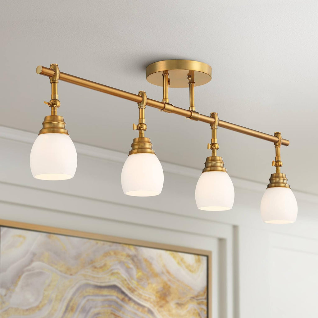 Pro Track Elm Park 4-Head Wall or Ceiling Track Light Fixture Kit Spot-Light Directional Adjustable Gold Finish Glass Modern Transitional Kitchen Bathroom Living Room Dining Hallway Bedroom 36' Wide