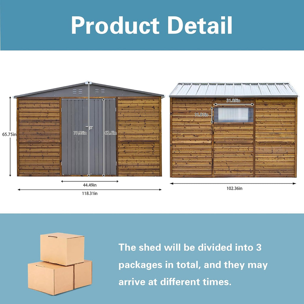 Endark 8x10FT Outdoor Storage Shed with Window, Lockable Sliding Doors & Metal Sloped Roof, Waterproof & Rust-Resistant for Garden, Backyard, Patio, Lawn, for Backyard Tools Storage