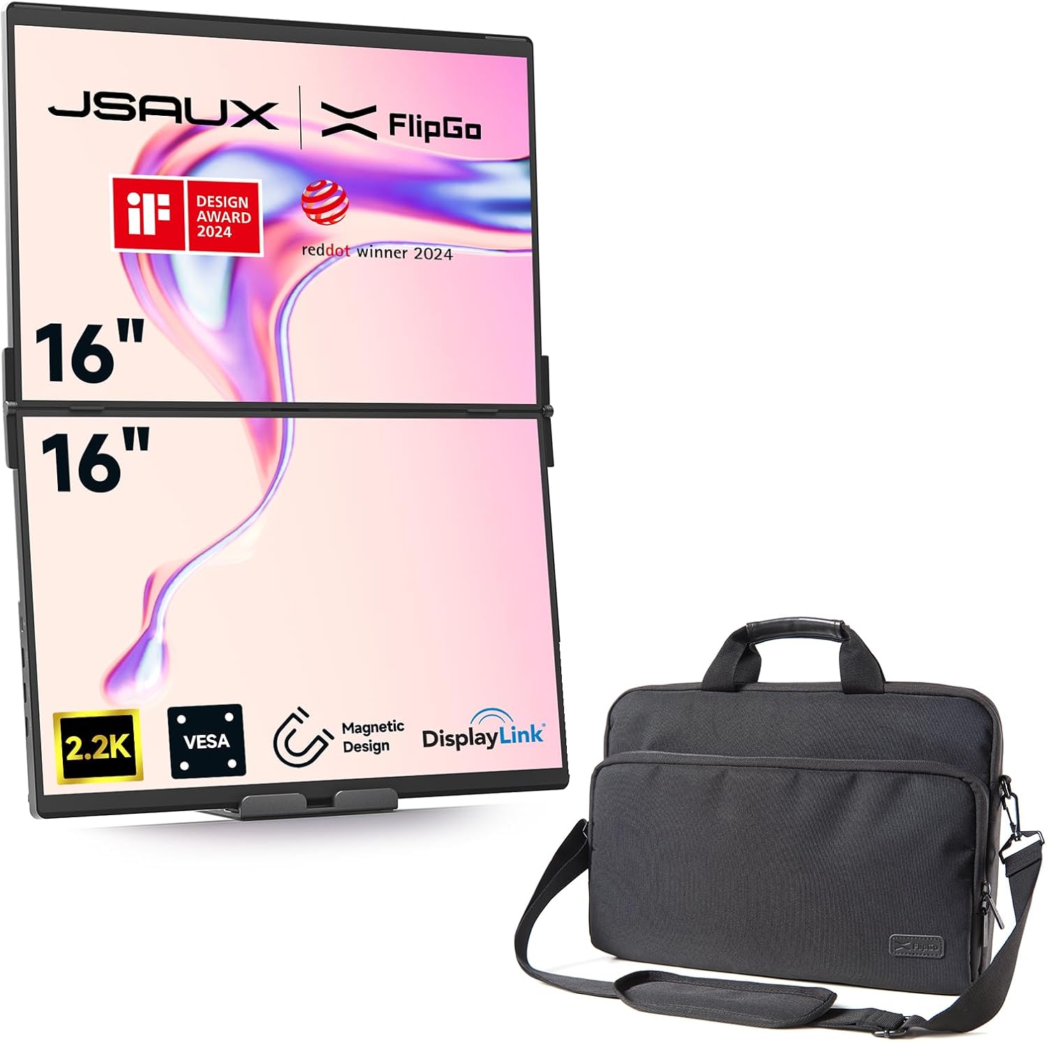 JSAUX FlipGo Pro 16' Dual Portable Monitors FilpGo Extended Screen Laptop Bag