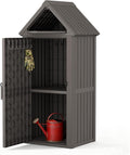 Vertical Outdoor Storage Shed, Waterproof Resin Outdoor Storage Cabinet with Removable Shelves & 12 Hooks, Lockable Small Tool Shed for Garden, Backyard, Patio, Pool, Gray