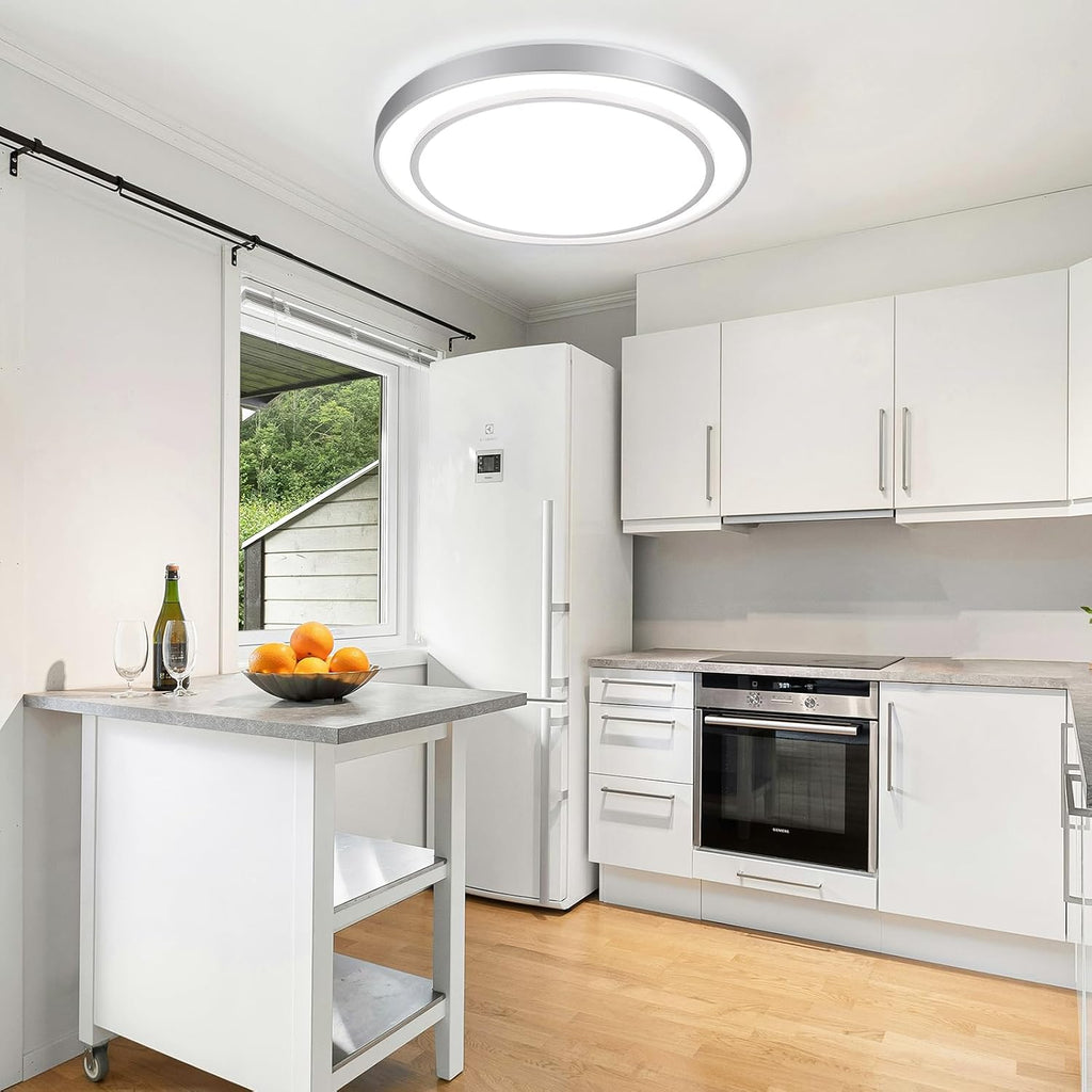 20' Flush Mount Ceiling Light Fixture 5CCT 2 Pack,Sliver Dimmable Light Fixture LED Ceiling Mount Round 36W, Modern Close to Ceiling Light for Living Room, Foyer, Kitchen, Bedroom
